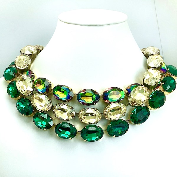 Fine Crystal 18x13mm Gorgeous Anna Wintour Ovals Necklaces - Emerald, Golden Shadow & Vitrail Medium - Cathie Nilson Design - FREE SHIPPING