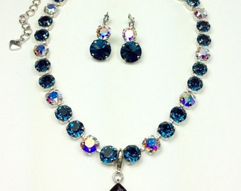 The Finest Crystal 8.5mm Necklace - Montana Blue - Navy and Aurora Borealis - Stunning & Pure Class! - Cathie Nilson Design - FREE SHIPPING