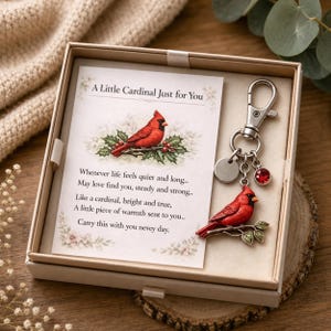Red Cardinal Bird Keychain with Birthstone Charm Perfect Memorial Gift for Loved Ones or Nature Enthusiasts