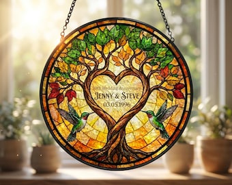 Atrapasueños personalizado para aniversario de bodas, árbol de la vida con colibrí, arte en vidrio, regalo personalizado para el 30 aniversario