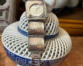Square Link, Hammered Sterling Silver Watch