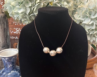 Three Large Chunky hammered Sterling Silver Beaded Brown Leather Necklace