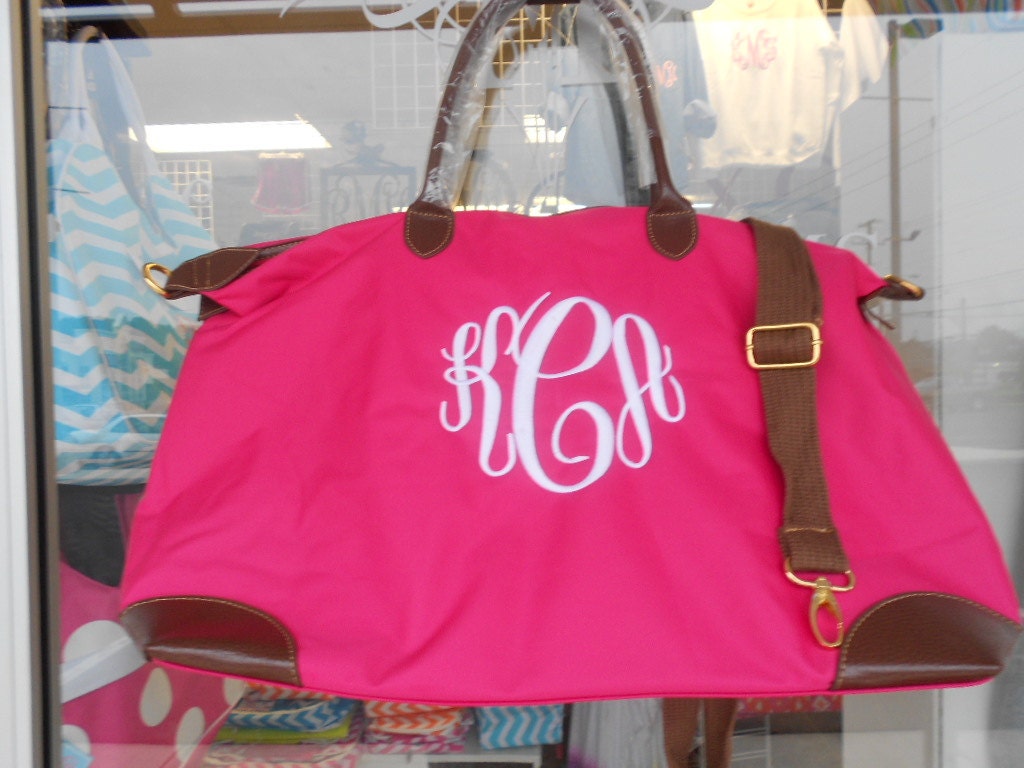 Large Hot Pink fuchsia Weekender Tote Bag Monogram Font Shown | Etsy