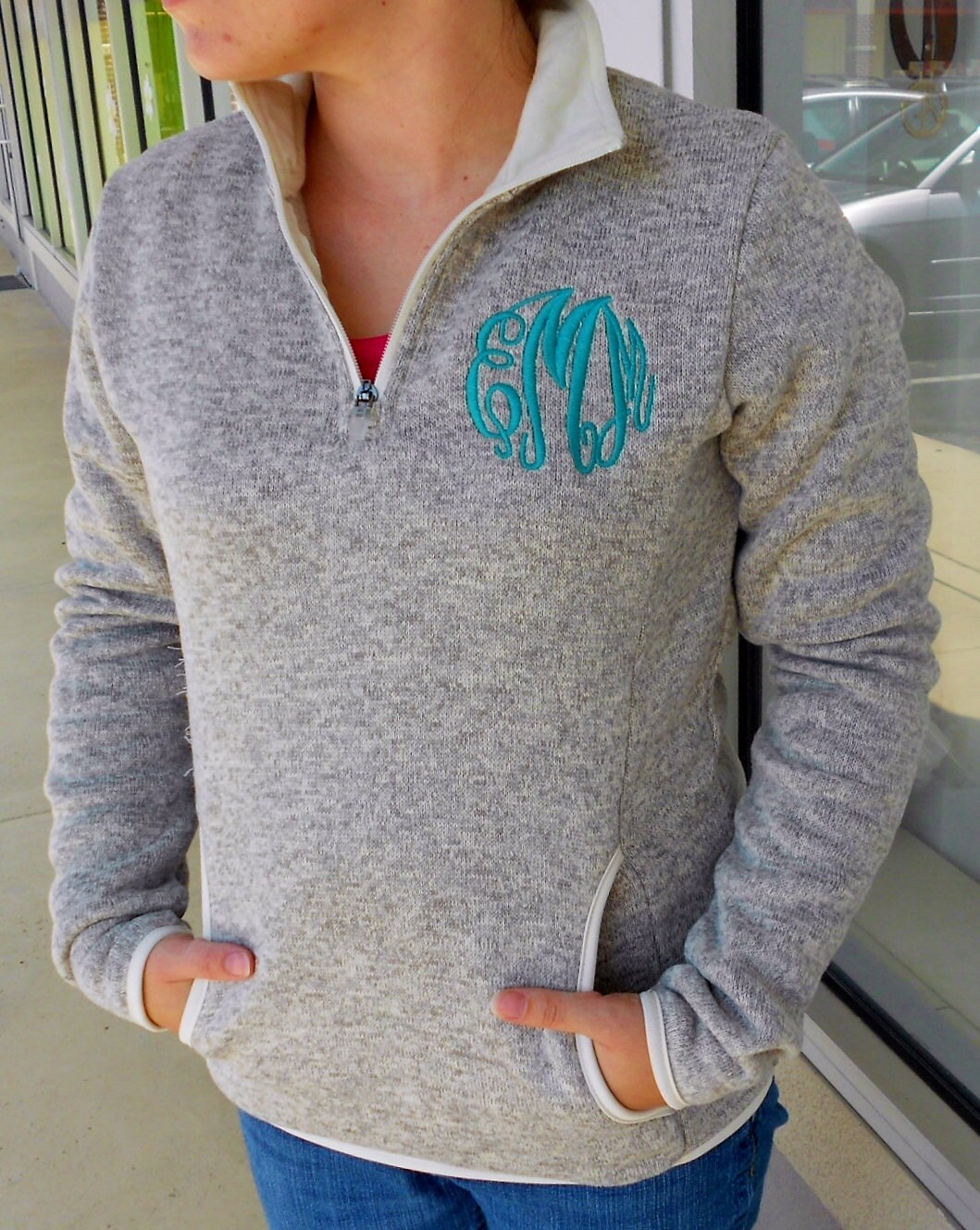 MONOGRAMMED Heather Fleece Pullover in Oatmeal Font Shown: | Etsy