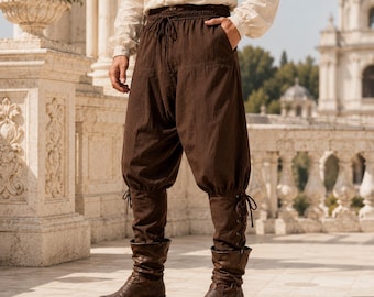 Men’s Medieval Pants, Pirate Harem Trousers for Viking Ren Faire Costume