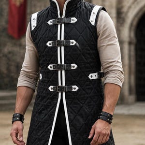 Men’s Cotton Military Coat, Quilted Long Vest, Gothic Steampunk Warrior Jacket, Medieval Renaissance Costume Coat