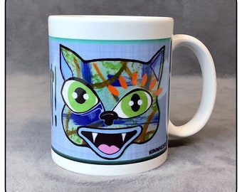 Cat Art Coffee Mug, Happy Cat Mug, Outsider Art Cat, Original Art Cat Lovers Mug, Gift for Cat Owners, Ugly Cat Coffee Mug, Happy Cat Mug