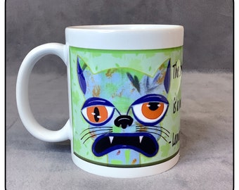 Cat Art Coffee Mug, Sad Cat Mug, Outsider Art Cat, Original Art Cat Lovers Mug, Gift for Cat Owners, Ugly Cat Coffee Mug, Odd Cat Mug