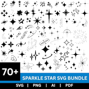 Sparkle Star SVG Bundle, Bright Stars SVG, Sparkle PNG Bundle,  Twinkle svg, Sparkle Star svg Cut Files for Cricut