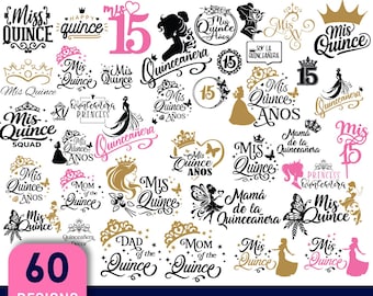 Mis Quince Svg Png Bundle, Mis Quince Squad Svg, Latina Girl SVG, Quinceañera SVG Png for Cricut, 15th Birthday Clipart