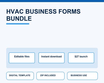 HVAC Business Forms Bundle 28 Editable Templates Canva Word PDF Invoices Contracts Agreements Checklists Digital Download Contractor