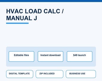 HVAC Load Calculation Spreadsheet Manual J Residential Sizing Excel Google Sheets Duct Calculator Equipment Selection Digital Download