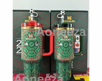 Vaso térmico de 1,2 litros (40 oz) de la Copa Mundial de la FIFA con asa y pajita: Taza de viaje aislada de acero inoxidable.
