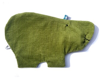 large hot water bottle PAULINCHEN wide corduroy hippopotamus green