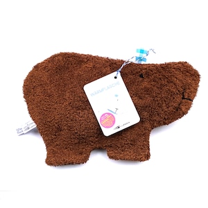 Natural rubber hot water bottle with brown bear organic terry cloth cover