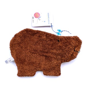 Natural rubber hot water bottle with brown bear organic terry cloth cover image 2