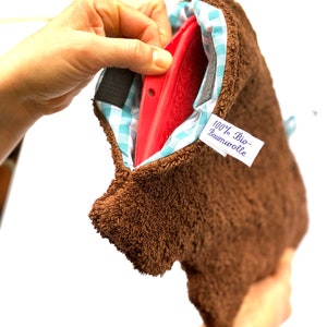 Natural rubber hot water bottle with brown bear organic terry cloth cover image 6