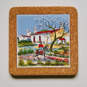 Vintage Portuguese Multicoloured Art Tile  Pot Stand/Trivet Cork Backed