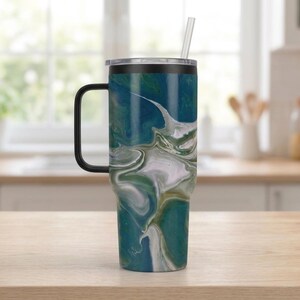 Blue Green Marble 40oz Tumbler Wrap, Abstract Ocean Alcohol Ink Sublimation Design (Digital Download)