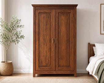 Solid Wood Wardrobe, Walnut Clothes Armoire, Scandinavian Oak Closet, Handcrafted Bedroom Storage Cabinet, Mid Century Modern Dresser