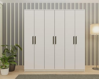 Armario minimalista de madera de 6 puertas Wardrop, armario grande de 180 cm con estantes, organizador de almacenamiento moderno para dormitorio, Gm 089