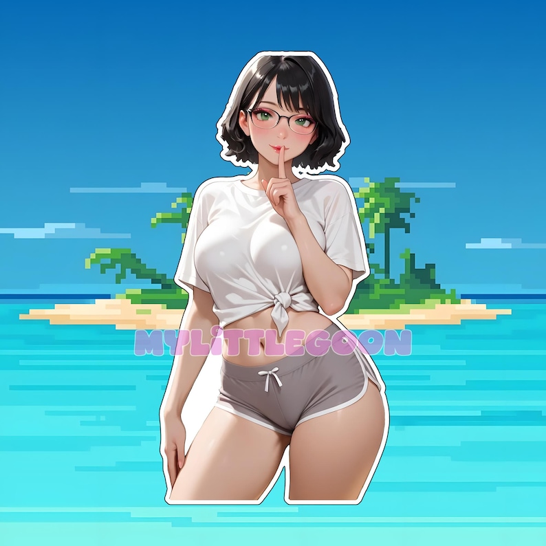 NERDY Bombshell Vinyl Sticker - Curvy anime girl in Tied-up crop top image 1