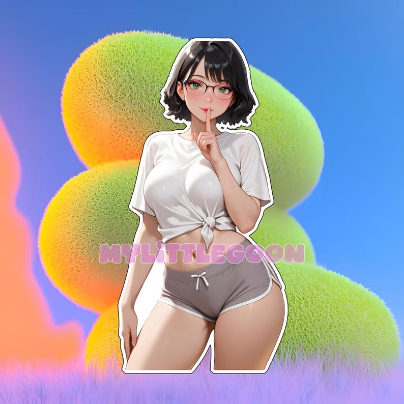 NERDY Bombshell Vinyl Sticker - Curvy anime girl in Tied-up crop top image 2