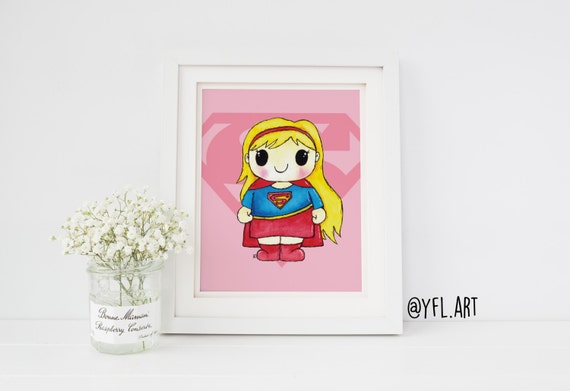 Supergirl Print Superhero Wall Art Girls Room Decor Super Etsy