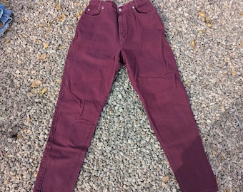 Vintage 90s J. Machnally's Burgundy High Waisted Tapered Mom Jeans 100% Cotton Size 11/12 (Fits modern 27/28)