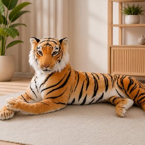 Giant Tiger Plush Toy, Realistic Stuffed Cat, Soft Jungle Gift