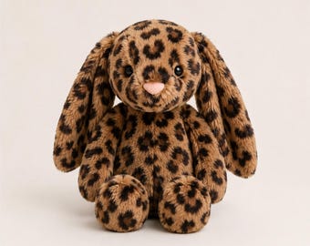 Coniglietto di peluche con stampa leopardata, morbido animale imbottito, decorazione per la cameretta, giocattolo a forma di coniglio da coccolare