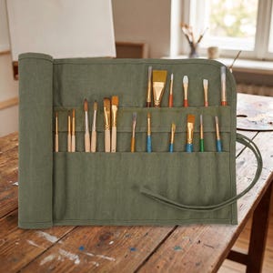 24 Slot Canvas Paint Brush Holder, Roll Up Artist Brush Organizer, Travel Storage Case for Brushes, Pens & Pencils