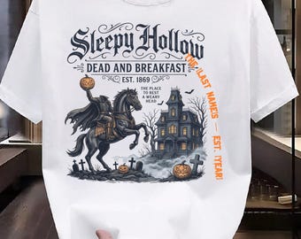 Custom Comfort Colors Sleepy Hollow Shirt, Dead and Breakfast Spooky Tee, Halloween Movie Gothic Ringer, Horror Lover Gift
