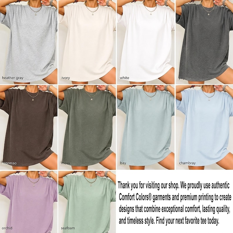 K&ouml;nnte beinhalten: Eine Kollektion von elf kurz&auml;rmeligen T-Shirts mit Rundhalsausschnitt in verschiedenen Unifarben wie Heidegrau, Elfenbein, Wei&szlig;, Dunkelgrau, Espresso, Moos, Bucht, Chambray, Orchidee und Meerschaum, jeweils mit einem lockeren, entspannten Schnitt.