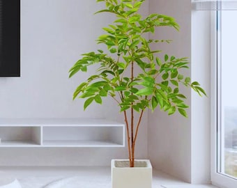 人工イチジクの木の枝｜リアルなフェイクガジュマルの葉、背の高い緑の植物装飾（76～140cm）