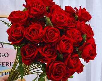 Artificial Red Rose Flower Branches | Realistic Silk Wedding Decor Bouquet