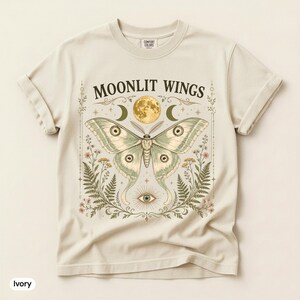 Comfort Colors® Moonlit Wings Shirt, Vintage Luna Moth Tee, Celestial Botanical Shirt, Boho Nature Graphic Shirt