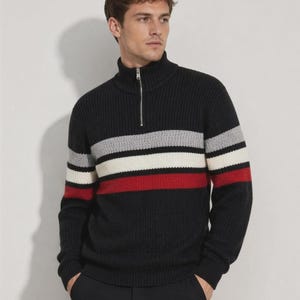 Project Hail Mary Inspired Ryan Gosling Cardigan | Knitted Striped Pullover Sweater | Half Zip Neck