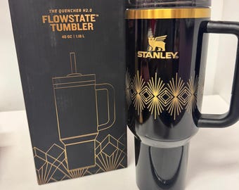 Stanley the Quencher H2.0 Flowstate Tumbler 40oz Black & Gold limited Edition with box
