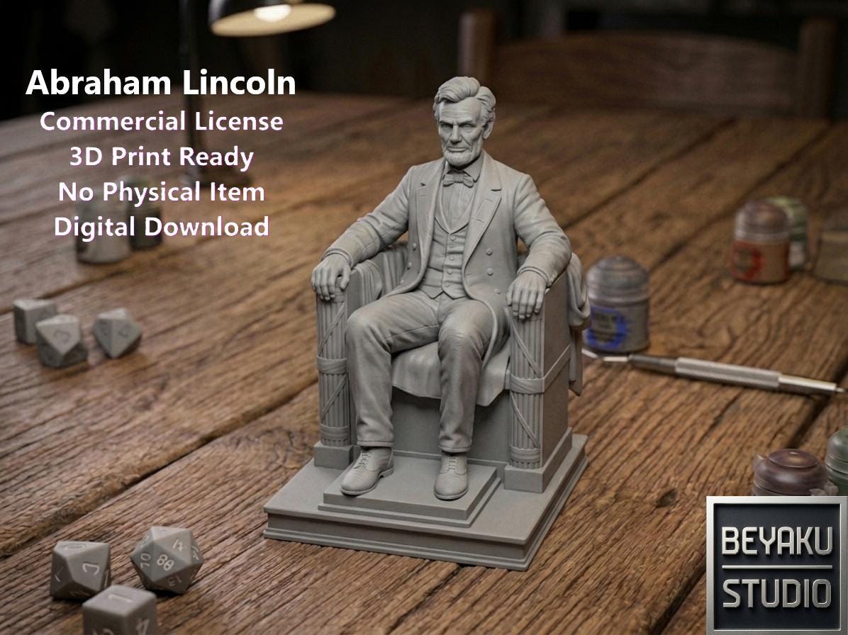 Abraham Lincoln Statue 3D Printable Figurine - Commercial License, High Detail STL
