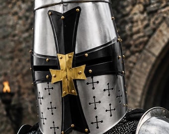 Handmade Steel Crusader Helm | Templar Knight Helmet with Display Stand