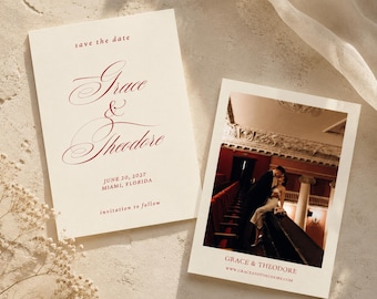 Save the Date con foto / Elegante modello di annuncio di matrimonio / Modello elegante modificabile / Save the Date di matrimonio stampabile