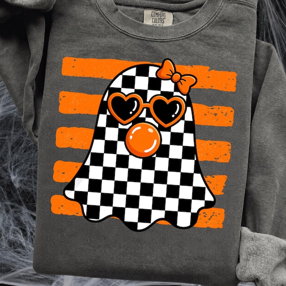 Spooky Halloween Checkered Ghost PNG SVG, Cute Coquette Halloween Ghost Shirt Design, Bubble Gum Ghost, Retro Spooky Season Sublimation PNG