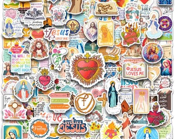 60PCS Catholic Stickers, Waterproof Jesus Decals, Bible Verse Vinyl for Scrapbook Laptop