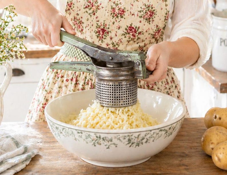 Refer On Ricer POTATO RICER With Green Handles, Metal, Rustic Farmhouse Kitchen Tool ...