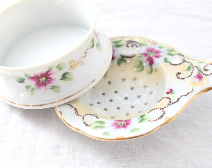TEA BAG STRAINER With Under Bowl Handpainted Porcelain Tea Etsy