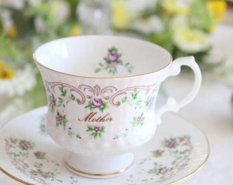 MOTHER TEACUP & SAUCER, Vintage English Fine Bone China, Cup and Saucer by Royal Dover, Mother's Day Gift