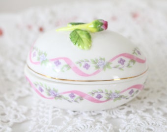 Mann Bone China Easter Egg Covered Dish Vintage Ceramic Rose Covered Egg