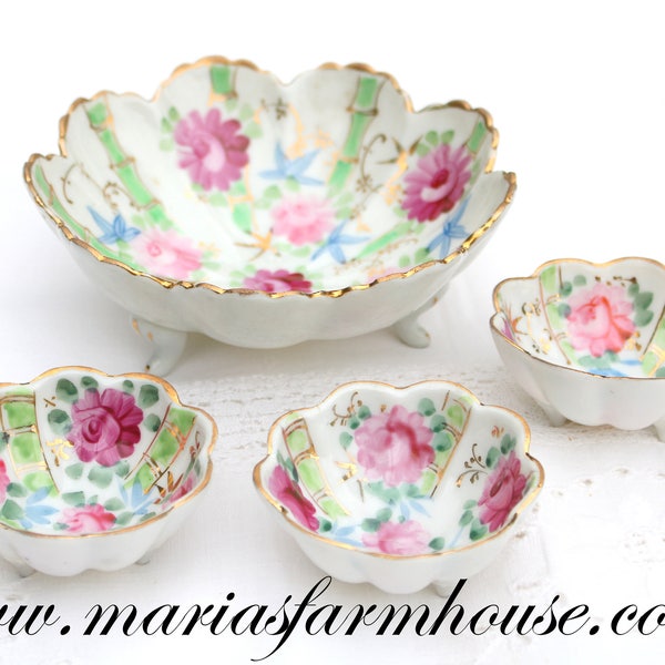 FOOTED BOWLS, Vintage, Porcelain, Hand Painted Bowls by Nippon, Collectible, Nut Bowls, Tea Party, Gifts for Her