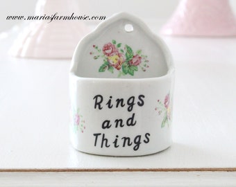 TRINKET RINGS & THINGS Porcelain Holder, Wall or Countertop, Gifts for Her, Housewarming Gift Inspiration, Farmhouse Kitchen